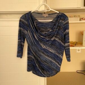 Blue 3/4 Sleeve Top with Cowl Neck